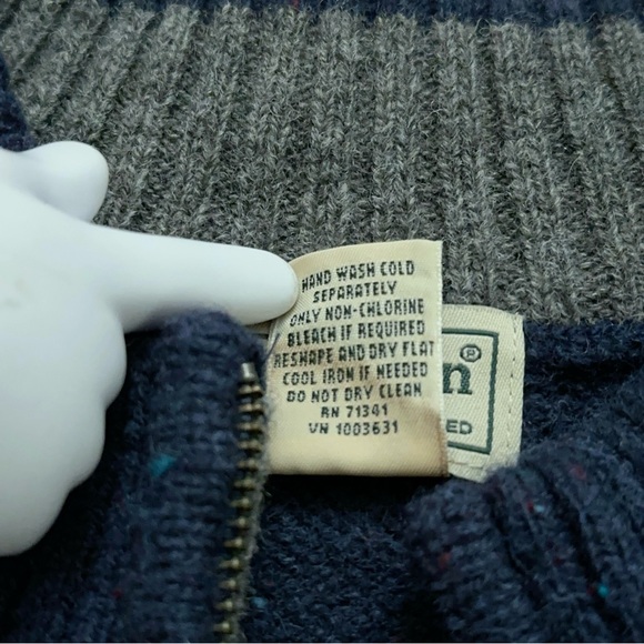 L.L. Bean Sweater Mens Size L 1/4 Zip Pullover Knit Wool Elbow Patch Blue - Picture 5 of 5